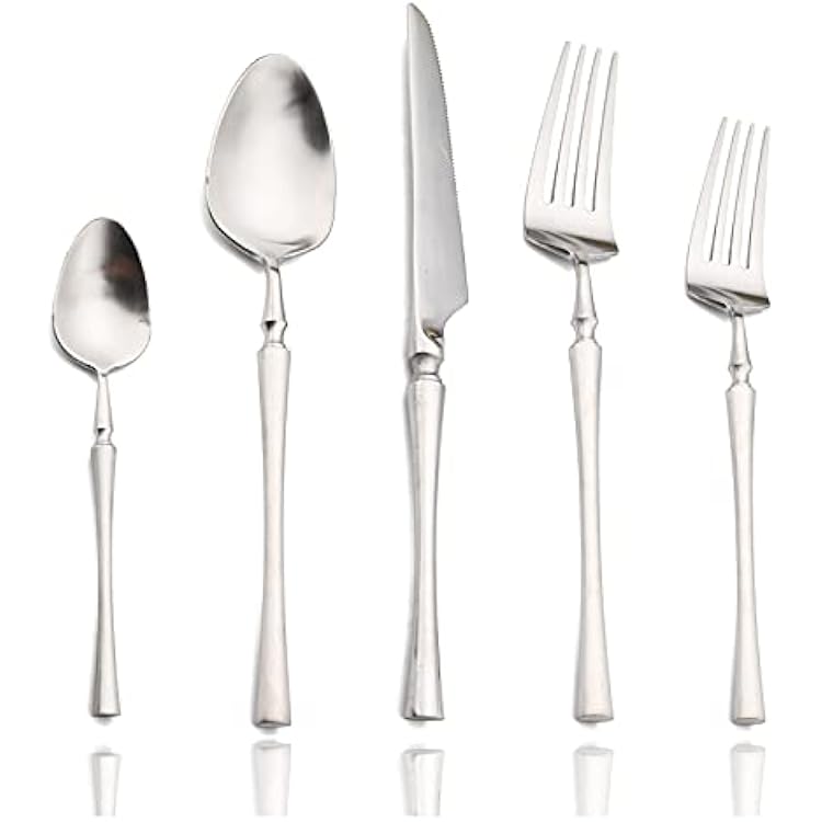 JASHII Silverware Flatware Cultery Set, 20-piece 304 Stainless Steel Tableware Eating Utensil Set for 4, Include Spoons Forks Knives, Matte Finish, Dishwasher Safe - Silver