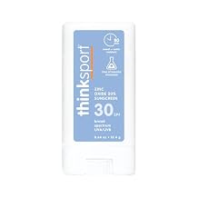 Thinksport SPF 30 Sport Sunscreen Stick with Zinc Oxide, 0.64 oz Safe, Natural, Water Resistant Sunscreen Stick Mineral UVA/UVB Sun Protection Reef Safe Sunscreen