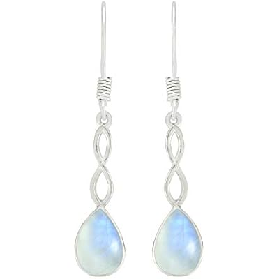 Teardrop Shape Natural Gemstone Dangle Earrings for Women - Handmade 925 Silver Plated Lightweight Birthstone Bohemian Jewelry - Perfect for Birthday & Special Occasions