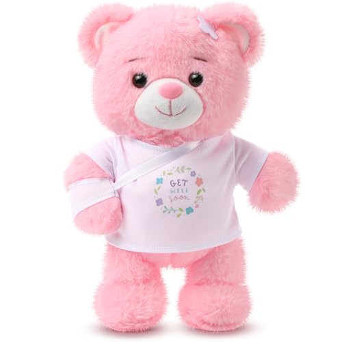 Deekin Get Well Soon Gifts for Kids Injured Recovery Bear Stuffed Animal Gifts Bear for Kids Adult with Broken Arm After Surgery Soft Bandage Plush 10 InchesPink,Arm Injury