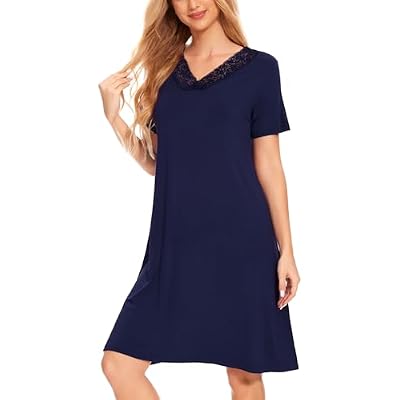 GYS Womens Nightgowns - Viscose Made from Bamboo, Soft Short Sleeve Night Shirts Sleepwear Lace Pajama Dress