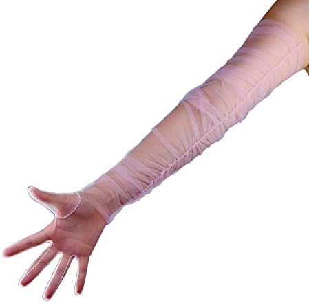 DooWay Women TULLE GLOVES Ruched Sleeve Mesh Sheer Lace TOUCHSCREEN 35 Extra Long Wedding Bridal Evening Party