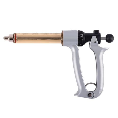 Syringe Veterinary, Stainless Steel Semi-Automatic Adjustable Continuous Syringe, Veterinary Vaccine Injection for Cattle Sheep Pig GoatSize:25ML