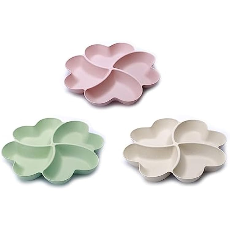 3 Pack Divided Serving Tray and Platters 4 Sectional Round Plastic Condiment Appetizer Set Condiment Server Caddy Bar Party Platter for Chips and Dip Snack Fruit Candy Nuts Desserts