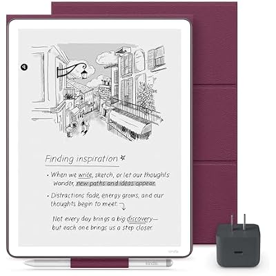 Amazon Kindle Scribe Essentials Bundle - Amazon Kindle Scribe (32GB) , Premium Pen, Premium Leather Folio Cover-Fig & Power Adapter