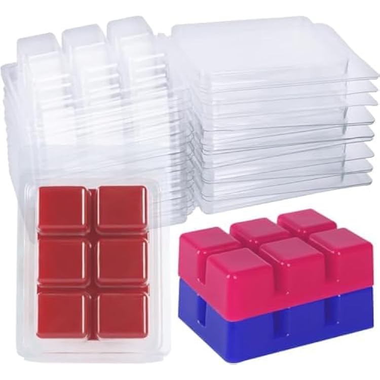 CBHTR 100 Packs Wax Melt Clamshells Molds, Clear Empty Plastic Cube Tray for Wickless Tarts Candles