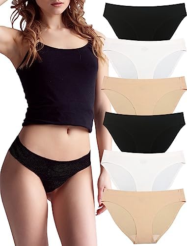 KUKU PANDA No Show Panties for Women Seamless Workout Underwear Invisible Nylon Spandex Undies for Ladies 6 Pack Set