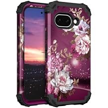 Hocase for Google Pixel 9a Case, Shockproof Heavy Duty Protection Hard Plastic+Silicone Rubber Bumper Hybrid Protective Case for Google Pixel 9a 6.3" 2025 - Royal Purple Flowers