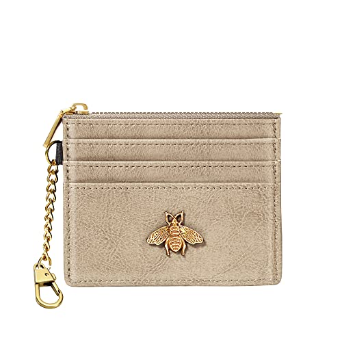 SEAVILIA Card Holder Keychain Wallet for Women with ID Window RFID Coin Purse Bee Gifts Slim Minimalist Small Wallet