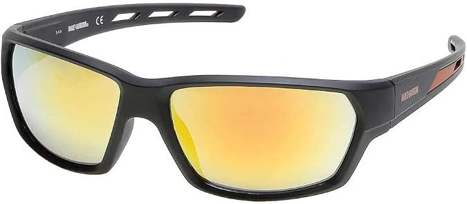 Harley-Davidson Mens Rectangular Sunglasses Matte Black Frame with Bordeaux Mirror Lenses & Tip Venting, 100% UV Protection