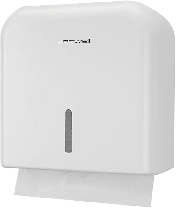 JETWELL Multifold Paper Towel Dispenser, Wall Mount Tissue Dispenser with Smart Lock, 200 Sheets ABS Plastic Cover, Folded Size 9.5" x 3.5" Or Smaller (White)