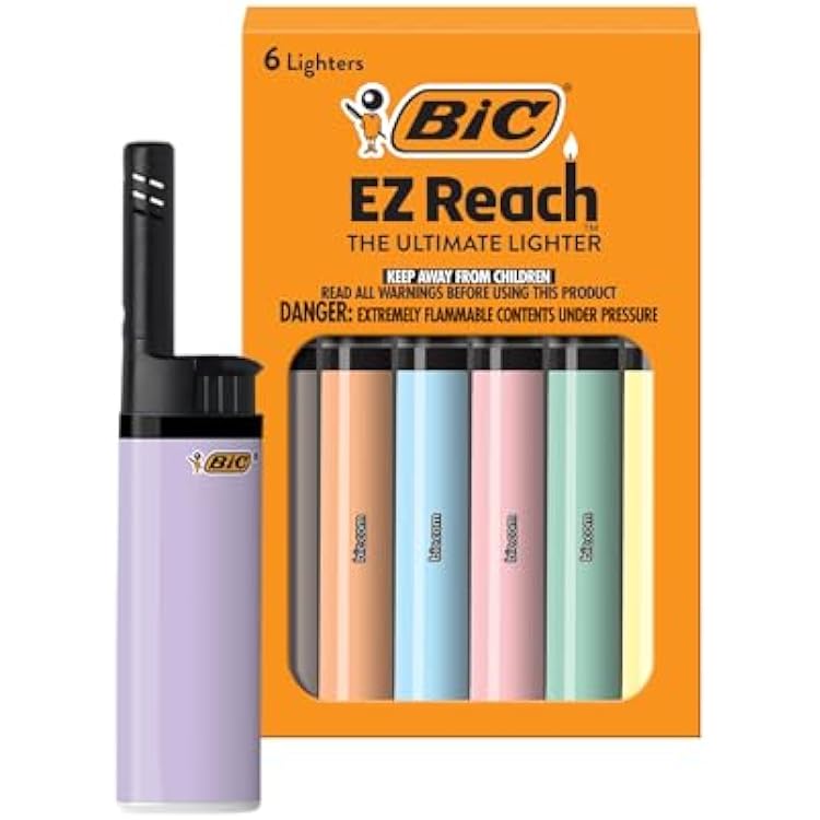 BIC EZ Reach Pastel Lighters, Reliable and Safe Candle Lighter, 6-Pack
