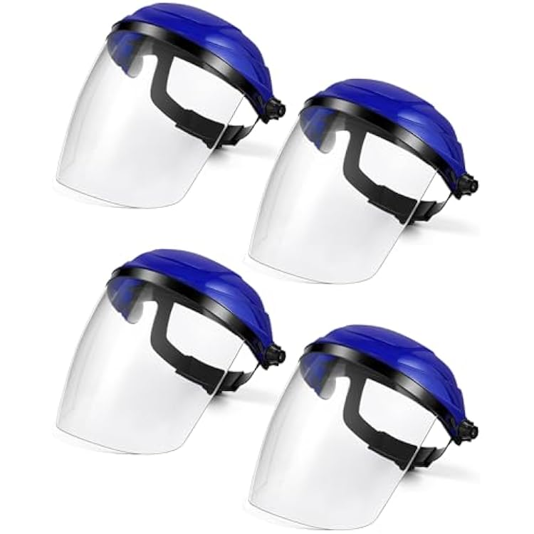 Tellegloww 4 Pack Safety Face Shield for Grinding and Cutting, Full Impact Resistant Face Shield Mask for Work Chemical Woodworking Blue