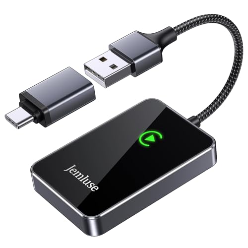 Jemluse Wireless CarPlay Adapter for Apple iPhone, 2024 Upgraded Car Play Dongle Convert Factory Wired to Wireless, Plug & Play-Compatible with Multi-User Seamless Connection Mirror Silver