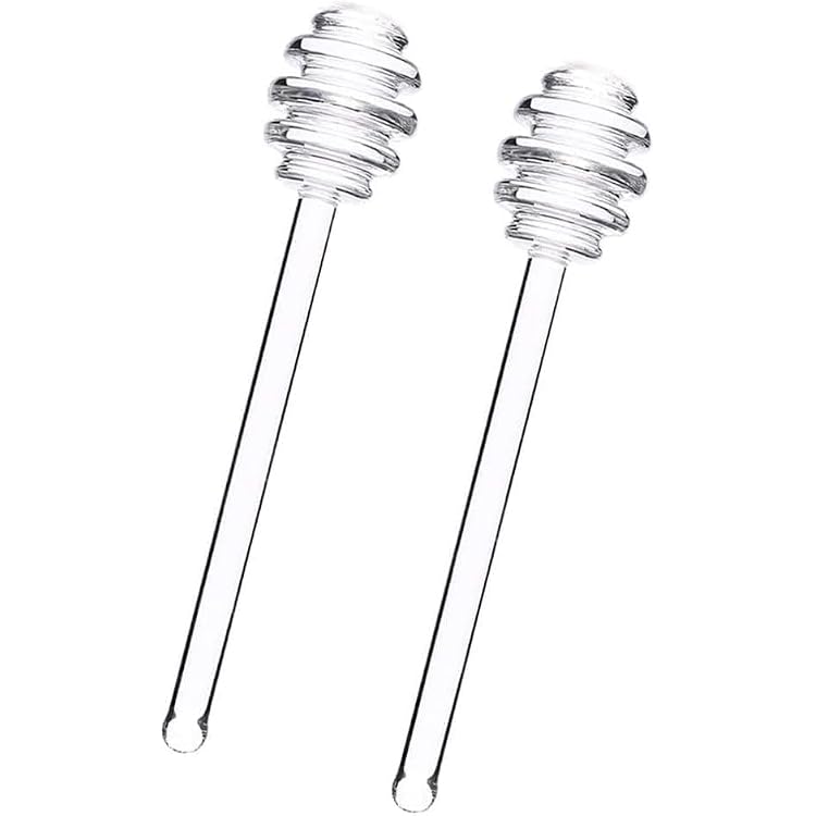 2Pcs Transparent 6 Glass Honey Dipper Sticks, Honey Spoon, Stirring Sticks Server Honey, Honey Wand for Honey Pot Jar Containers, Transparent Honey Spoon Stick