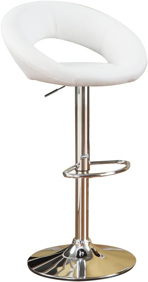Poundex Two Piece PU Round Shape Barstool Set, White Adjustable Bar Stool