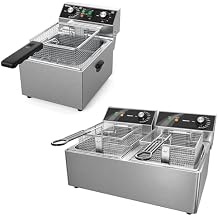 TOPKITCH 10L X 2 Commercial Deep Fryer 120V 3600W & 10L(10.5QT) Single Tank Fryer with Basket, 60 Minute Timer, 120V 1800W, Stainless Steel, Easy Cleaning for Home Kitchen and Restaurant Use