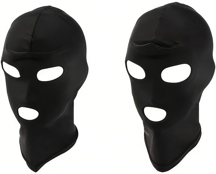 Adult Costume Mask 2Pcs Black Full Face Hood Open Mouth Eye Design Breathable Elastic Headgear for Couples Role Playing Party Games (style 3)