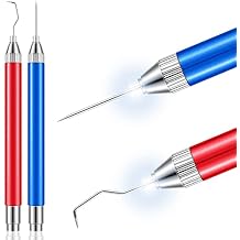 Therwen 2 Pcs LED Weeding Tools for Vinyl with Light Pin Hook Lighted Weeding Pen for Removing Iron on Tiny Vinyl Paper Silhouette Cutting Machines Supply(Red, Blue)