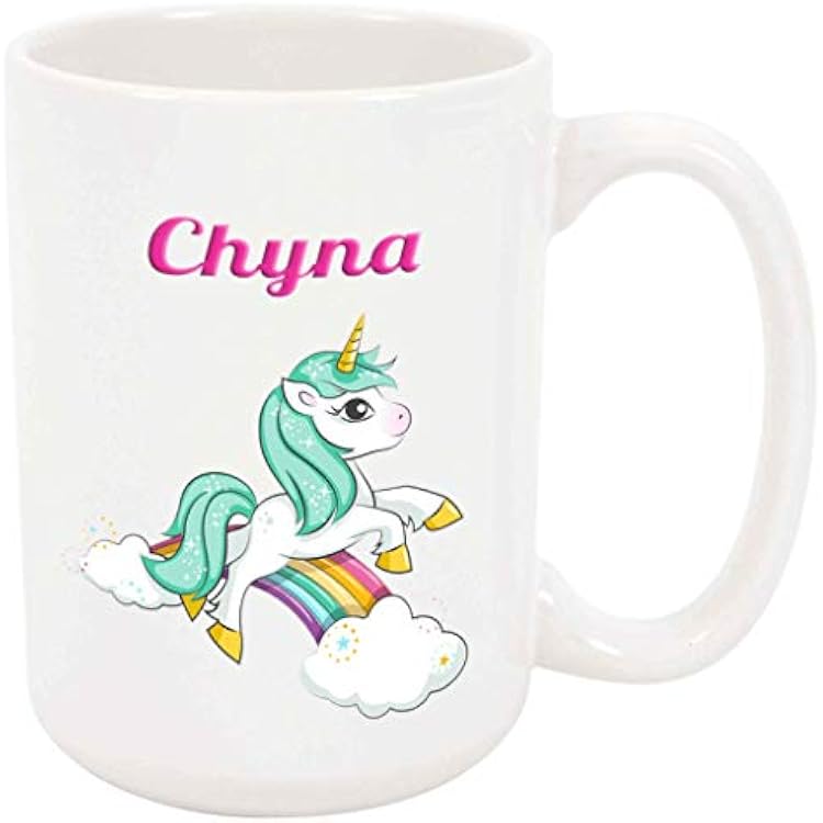 Chyna Coffee Mug - Personalized Unicorn Ceramic Cup with Name, Customized Gift Idea for WomenGirls, Custom Unique BirthdayChristmasHoliday Present for AdultsKids, 11 Oz