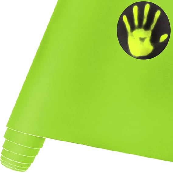 XHT Thermochromic Color Change Faux Leather, 12 x 53 Inch Heat Sensative Leather Fabric for DIY Phone Case Handbags Belt Wallets, Black to Fluorescent Green