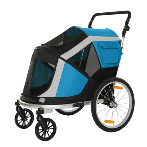 Bike Trailer, Supports Up to 66 Lbs, Large Medium Sized Dogs Bicycle Carrier - 2-in-1 Pet Stroller Cart, Reflectors, Flag