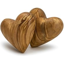 Zuluf Set of 2 Olive Wood Hearts 2 x 2 Hand Carved Wooden Heart Rustic Farmhouse Table Centerpiece Wedding Decoration Valentine Home Gift Sympathy Keepsake Made in Bethlehem w/Certificate