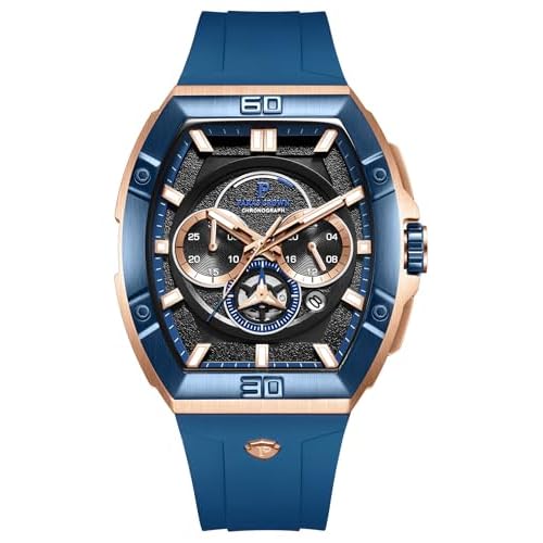 PC PARAS CROWN Mens Watches Luxury Tonneau Watch for Men Quartz Japanese Movement Waterproof Luminous Sport Red Dress Watch, Gifts for Men