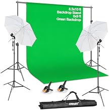 EMART 8.5X10 FT Green Screen Backdrop Kit, Photography Umbrella with 5500K Bulbs, 6X9 FT Green Backdrop with Spring Clamps, Professional Photography Lighting kit for Studio, Portrait, Video Shooting