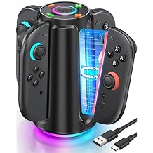 Upgraded Switch 2 Charging Dock for Nintendo Switch 2 Joycons, 4-in-1 Magnectic Controller Fast Charging Station with Adjustable 8 RGB Lights, Compact Desktop Stand for Bedroom & Gaming Setup,M