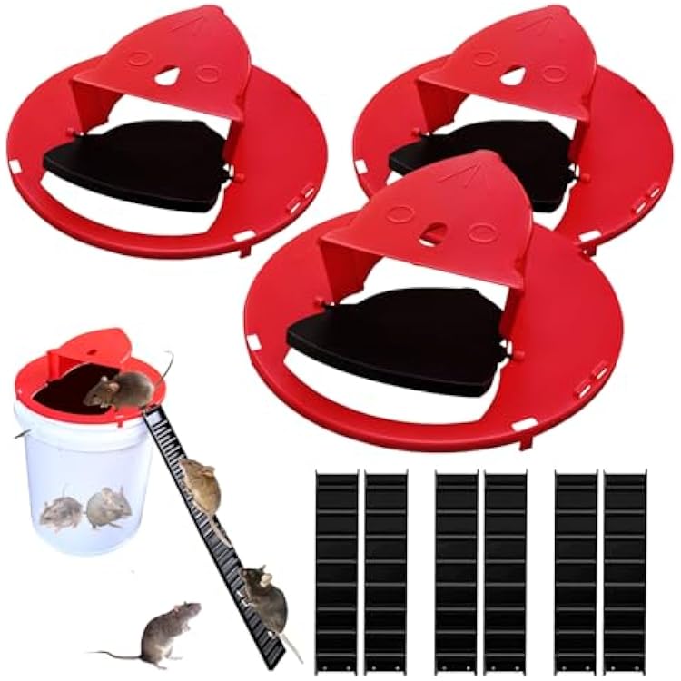 Mouse Trap Bucket 3 Pack - Compatible with 5-Gallon Water Buckets, Indoor and Outdoor Trap Buckets, Automatic Reset Trap Bucket lid, Human Trap, Reusable Trap Bucket lid, red