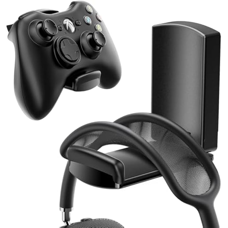 Sticky Headphone Stand Controller Holder - EURPMASK Upgraded Adhesive Gaming Headset Hook, Headphone Holder for Desk with Soft Rubber Pads, Universal PC Gaming Accessory Controller Headset Stand,Black