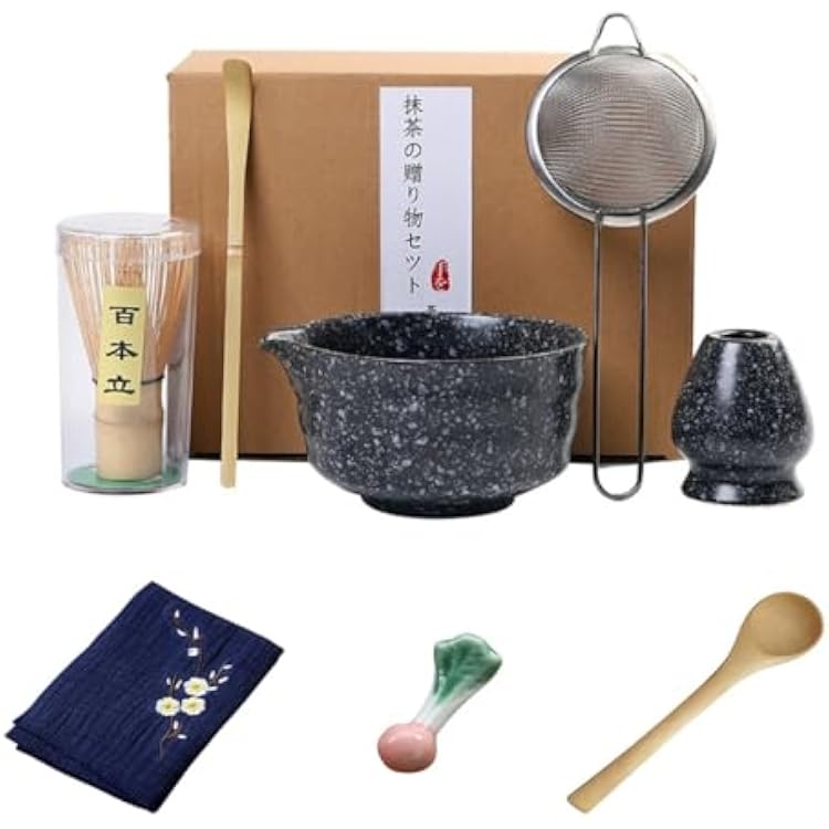 8 Pcs Matcha Whisk Set,Handmade Matcha Ceremony Kit For Japanese Tea Ceremony ,Best Gift for Matcha Lover black