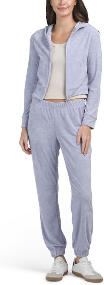 Juicy Couture Towel Terry Tracksuit Joggers Set, 2 Piece with Rhinestone Logo, Hooded Zip Jacket and Jogger Pants