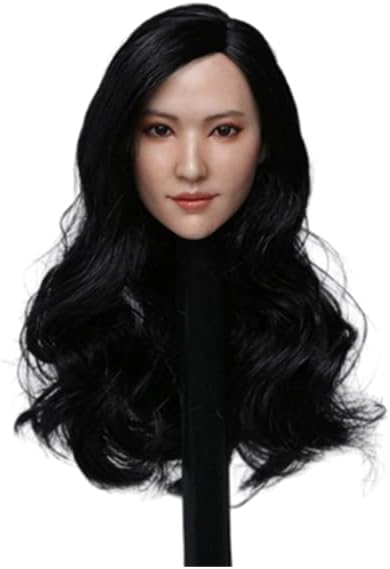1/6 Scale Female Head Sculpt,Asian Girl Long Curls Hair Head Carved for 12inch PH TBL JO Female Action Figure Body (Black Hair)