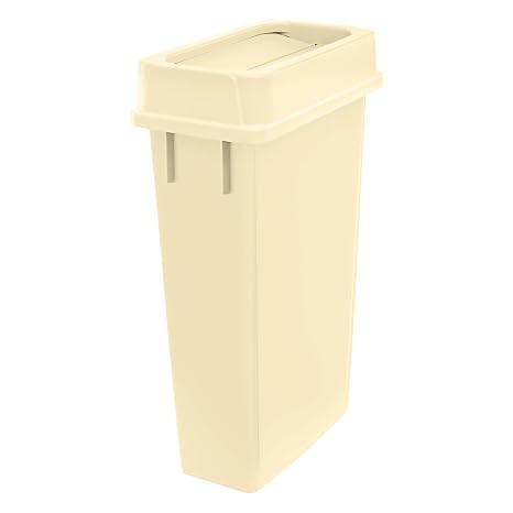 23 Gallon Slim Rectangular Trash Can with Swing Lid, Beige, Plastic