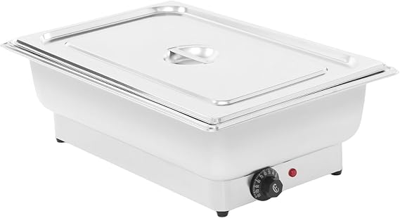 13.5L/14.27QT Commercial Stainless Steel Food Warmer - 600W Electric Steam Table with Adjustable Temp 86-185F for Catering/Buffet, 110V Dishwasher Safe for Parties Buffet Catering, Silver