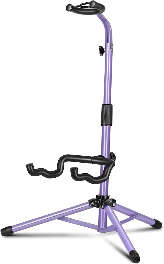 CAHAYA Folding Universal Guitar Holder - Floor Stand for Acoustic, Electric & Bass Guitars Purple