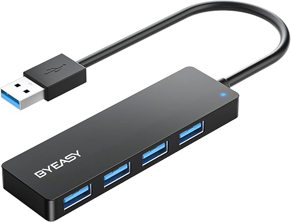 BYEASY USB Hub, 3.0 Expansion, 4 Ports, USB A Hub, High Speed Transfer, Slim, Lightweight Hub, 4-in-1 USB Hub, Compatible with MacBook/iMac/Surface Pro, Compatible with Laptops, Mac OS/Windows/Chromebook/Linux/PS4/PS5 Black