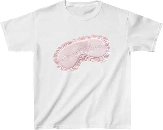 Women Y2K Baby Tees Cute Graphic Print T-Shirt Slim Fit Short Sleeve Crop Tops Summer Crew Neck Tops Streetwear