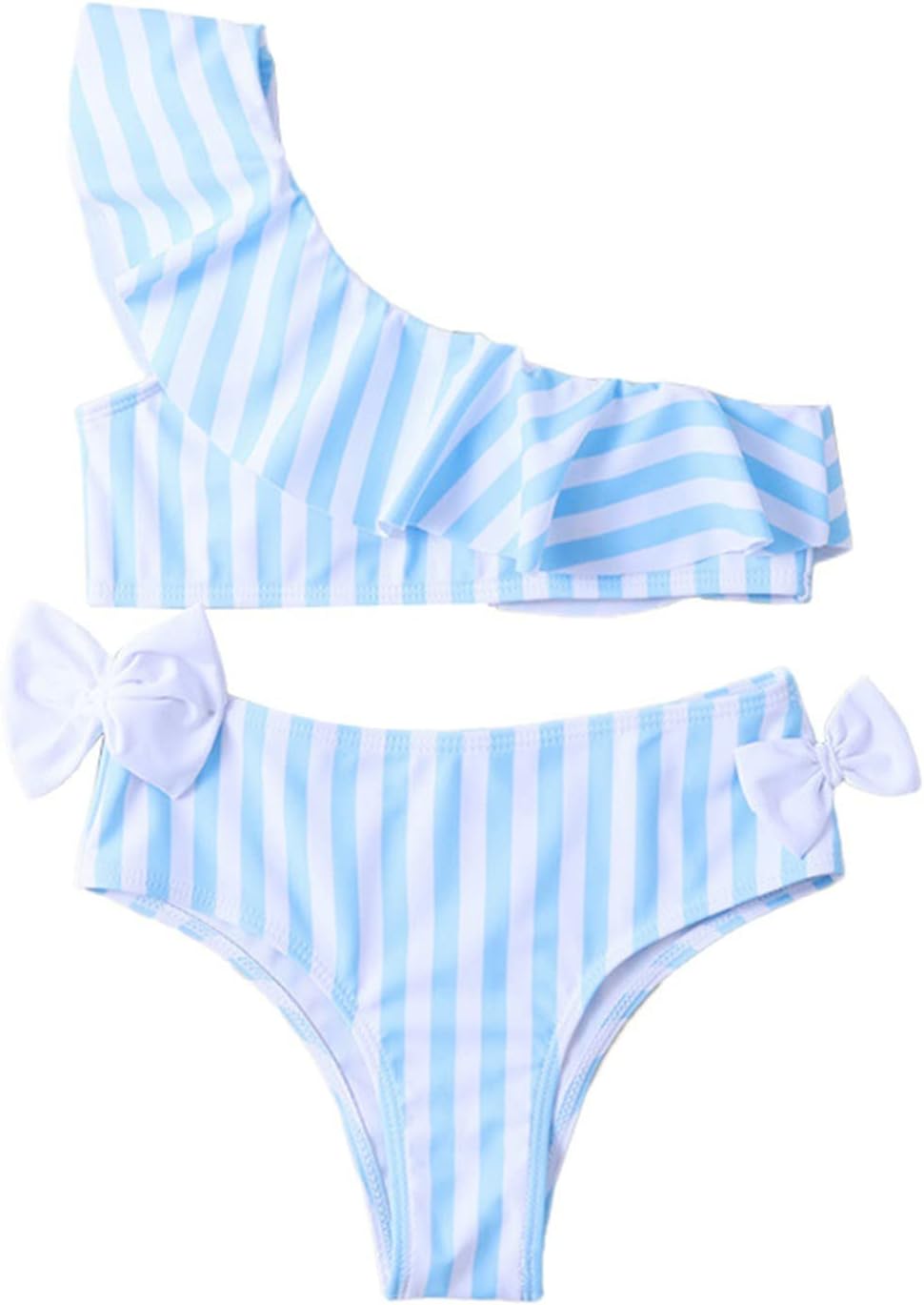 Girls One Shoulder Ruffle Bikini Two Piece Swimsuit Cutout Bikini Tops High Waist Bottom Beach Sport Swimwear