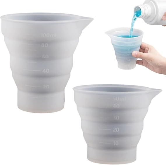 2PCS Silicone Laundry Dosing Ball & Measuring Cup Set (50ml+100ml),Foldable Detergent Dispenser,Washable Measuring Jug for Washing Machine Liquid,Laundry Liquid Dispenser,Laundry Detergent Dispenser