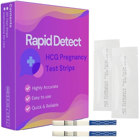 Rapid Detect HCG Pregnancy Test Strips (20 Count) Easy to Use, Home Pregnancy Test Strips, Indivdually Wrapped & Reliable