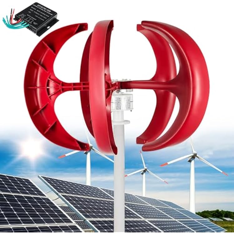 12000W Wind Turbine,12V 24V 48V 110V 220V 5 Blade Wind Vertical Generator,3 Phase AC Permanent Magnet Generator Wind Turbine Kit, with Controller, for HomeTerraceChaletMotor Home,Red24V