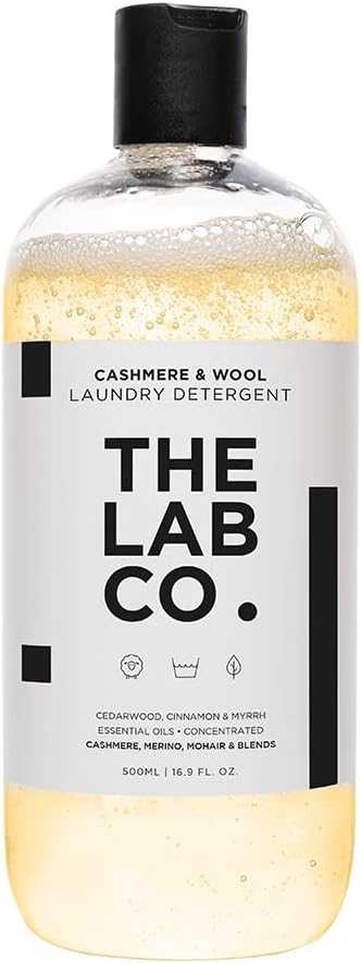 The Lab Co. Cashmere & Wool Laundry Detergent 500ml | Non Bio Laundry Wash for Cashmere, Wool, Merino & Mohair | Hand & Machine Wash Formula | Myrrh, Cinnamon & Cedarwood Fragrance | Up to 32 Washes
