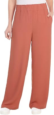 Hilary Radley Womens Wide Leg Crinkle Pants with Elasticwaistband