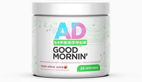 Project AD Life Good Morning Detox and Performance Drink, Naturally Flavored and Formulated with L-GLutamine, Apple Cider Vinegar, and Aloe Vera (24 Servings, Crisp Apple Juice)