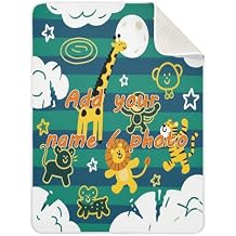 Custom Funny Giraffe Monkey Stripe Green Blue Baby Blankets Breathable Personal Dog Blankets with Names on for Newborns, Infants, Toddlers 30x40in cositas para Bebes recien nacidos