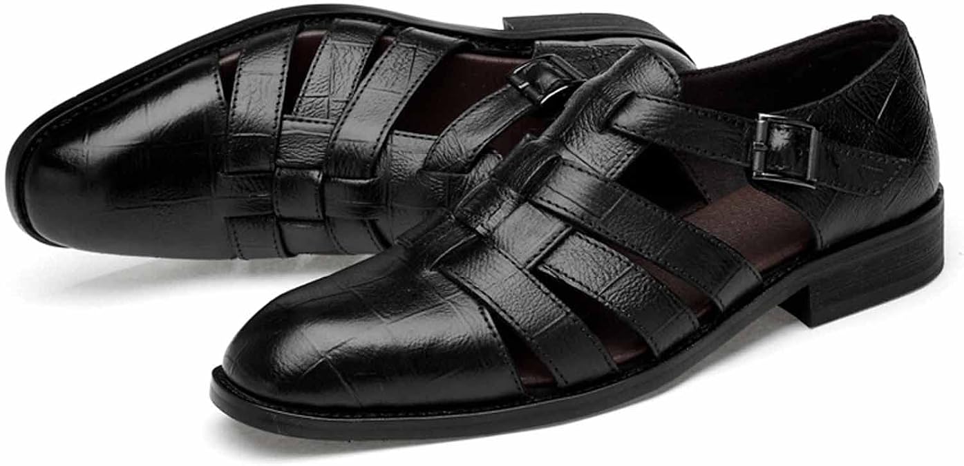 Men's Business Closed Toe Sandals,Ankle Buckle Hollow Out Roman Shoes,Summer Breathable Outdoor Fisherman Beach Sandals