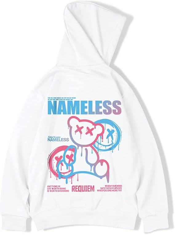 Men's Oversized Fashion Hip-Hop Pullover Couple Hoodies smile bear Graphic Hoodies for Teens Men Women Youth